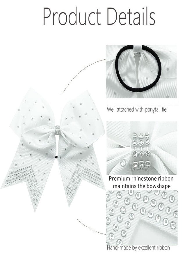 Hipcheer 12PCS 8" Rhinestones Large Cheer Hair Bows for Girls, Hand-made Grosgrain Ribbon Hair Accessories for Teen Girls Softball Cheerleader Sport (White) - Image 5